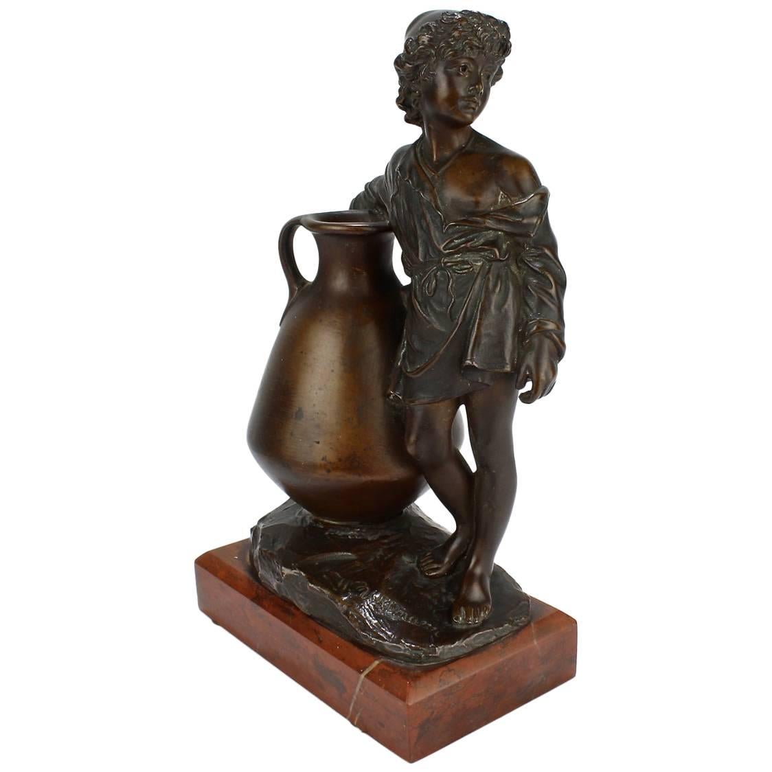 Antique German Orientalist Bronze Sculpture of a Young Boy with Urn by Uhlmann