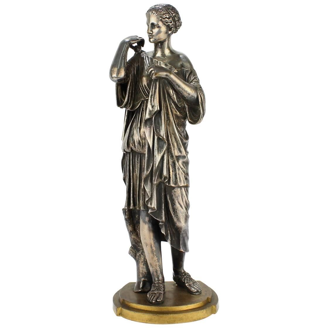 Diane De Gabies Silvered Grand Tour Bronze Sculpture by Gautier & Albinet