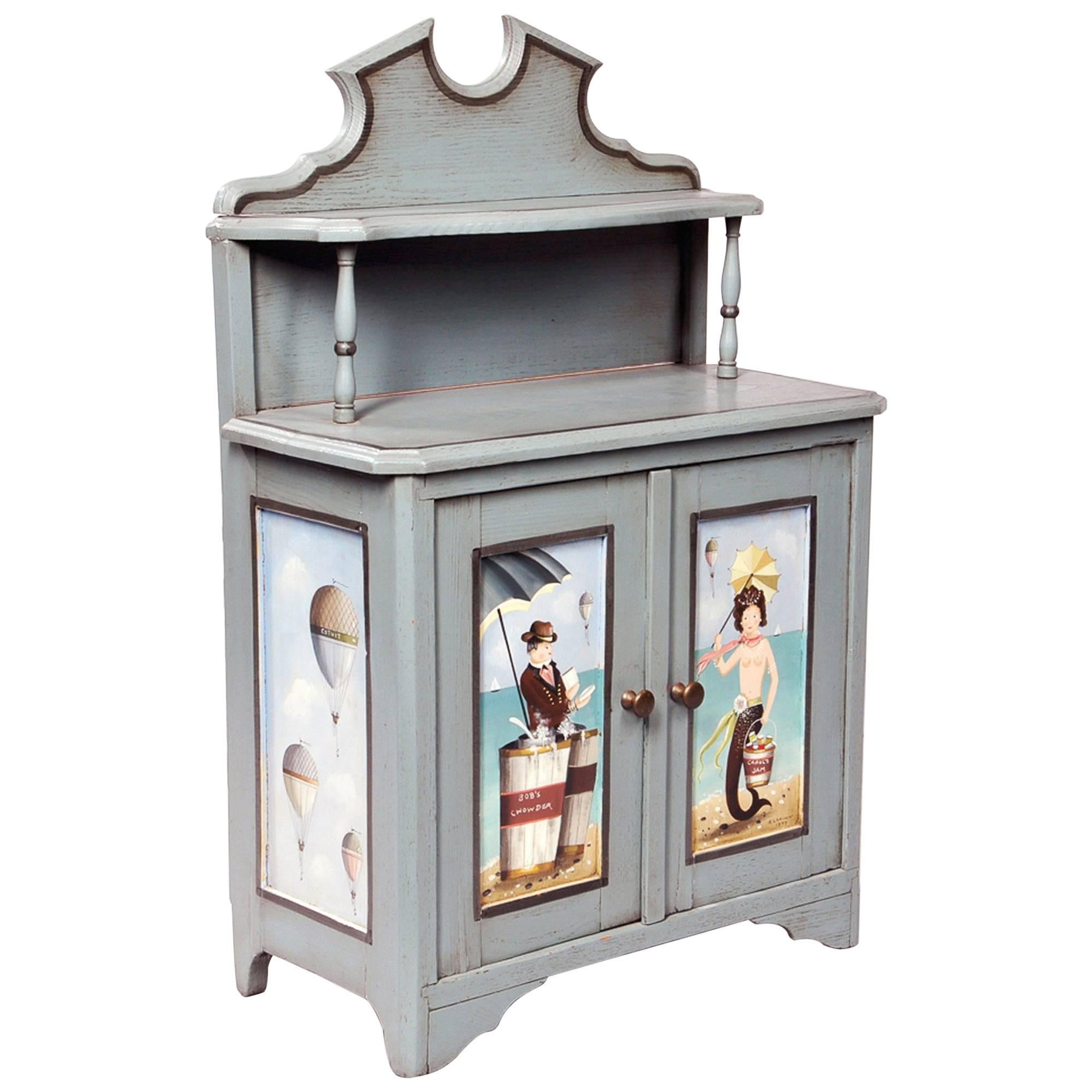 Ralph Cahoon Small Paint-Decorated Cabinet, Signed and Dated 1979