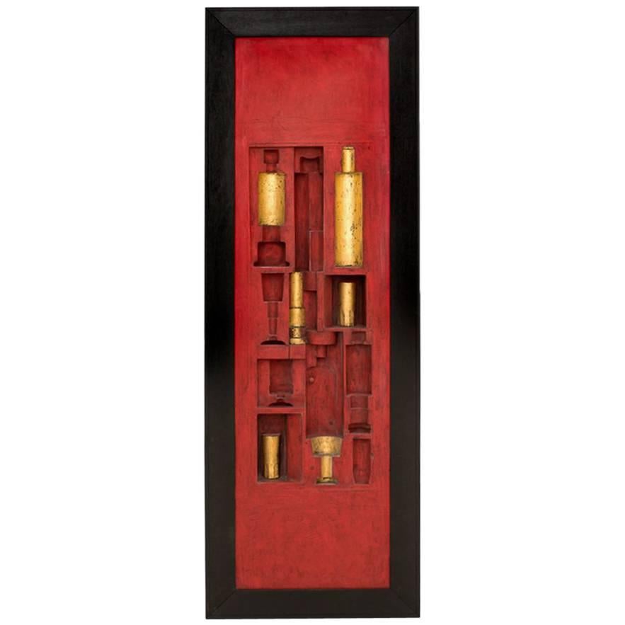 Italian Midcentury Red Lacquered Wooden Wall Panel by Victor Cerrato, 1960s