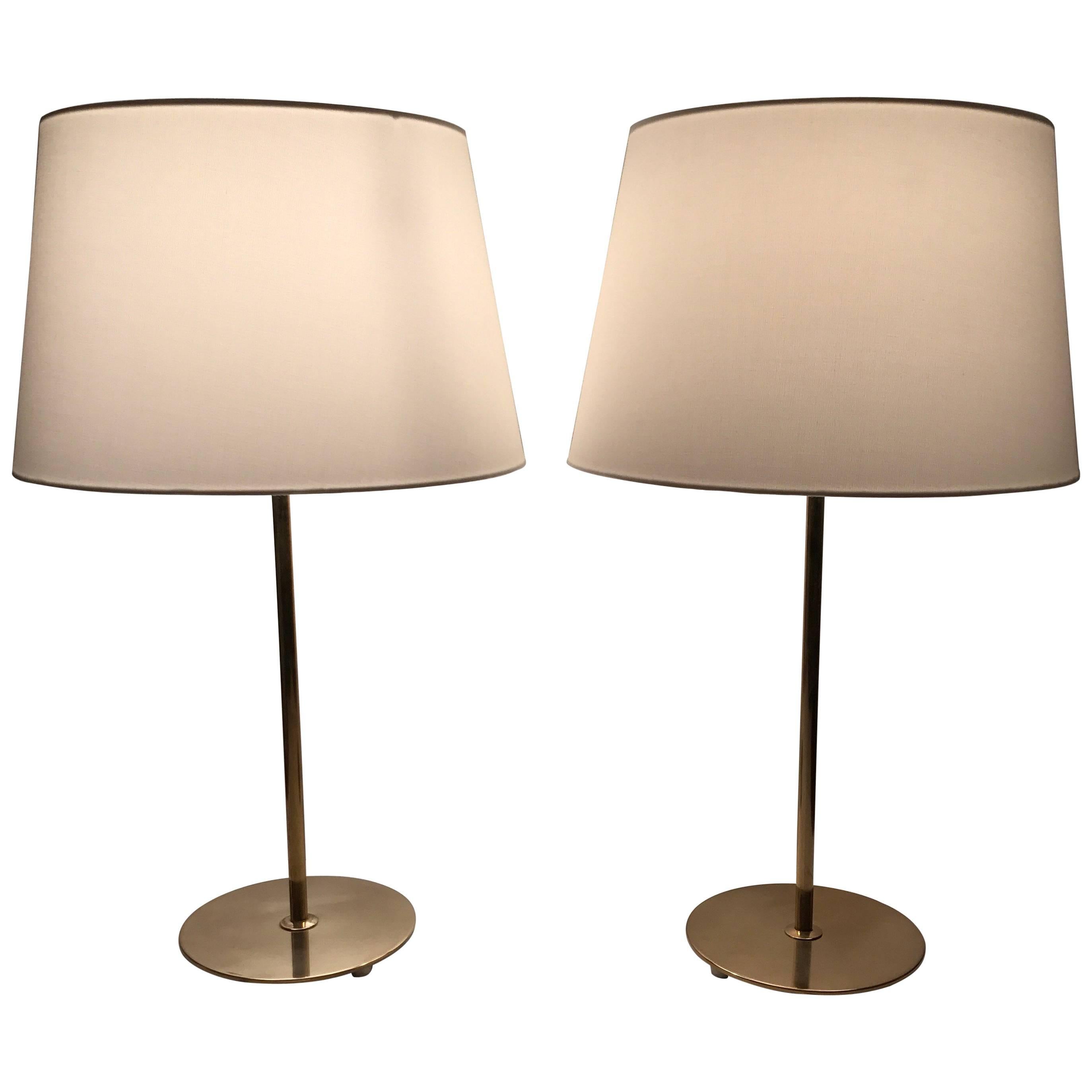 Pair of Early Swedish Bergboms Brass Table Lamps 1940