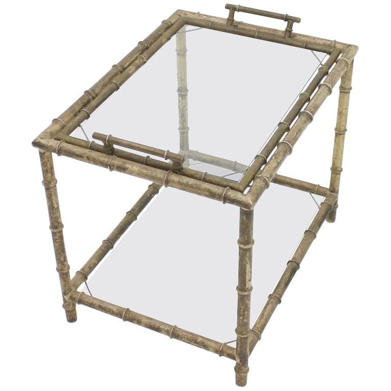 Bamboo Table with Tray Aluminum and Glass, France, 1930s For Sale