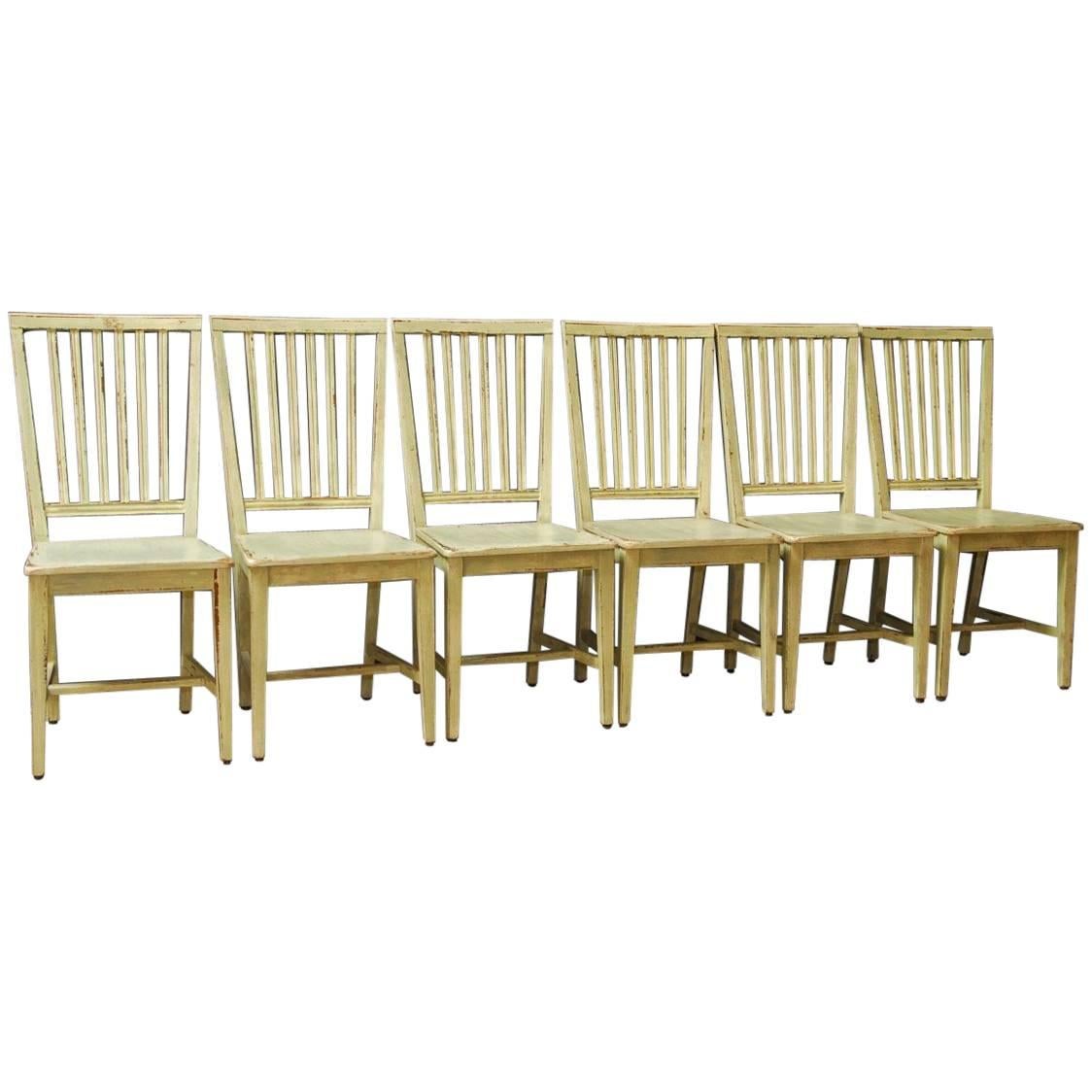 Set of Six Italian Lacquered Slat Back Dining Chairs