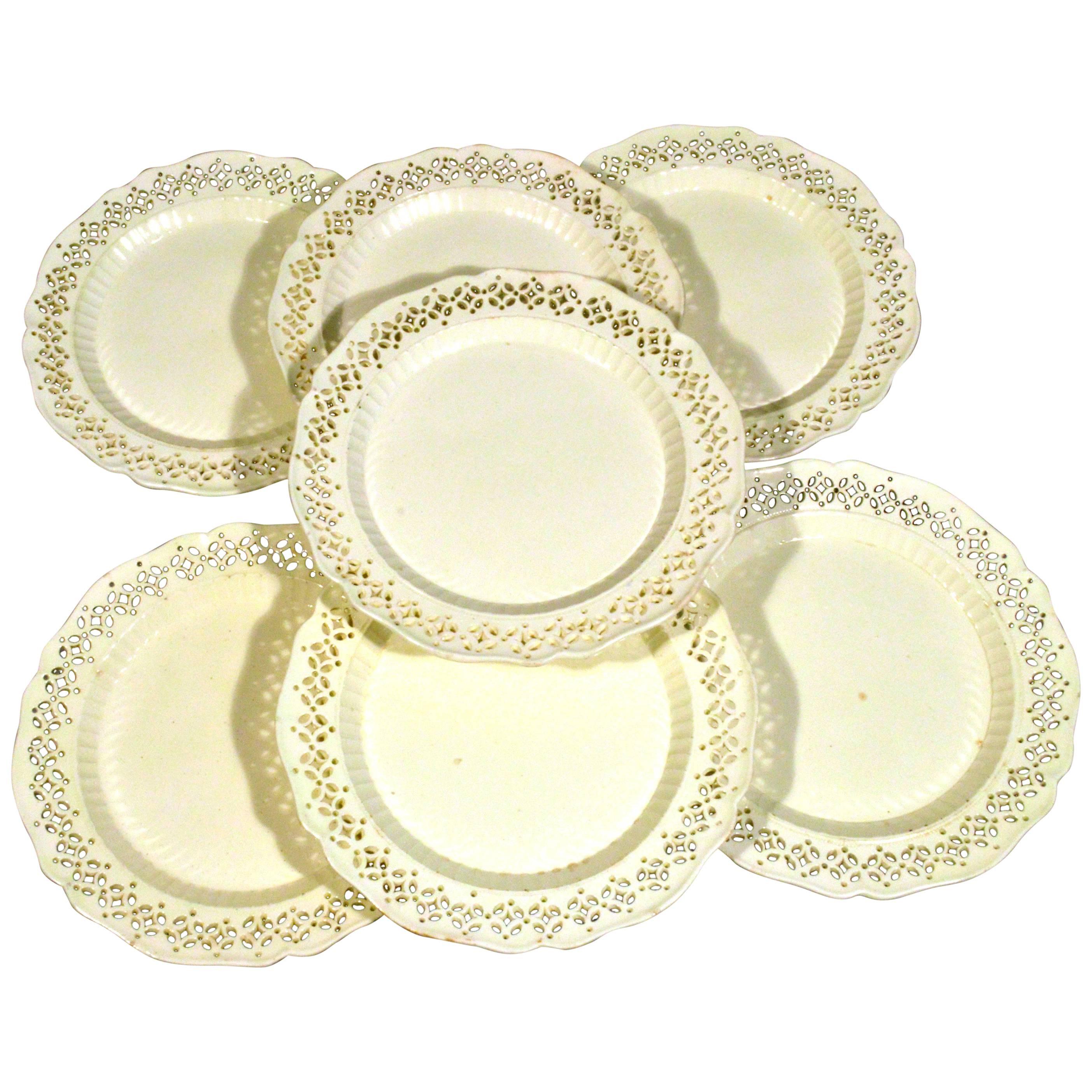 Set of Six English Creamware Openwork Plates, circa 1785-1795