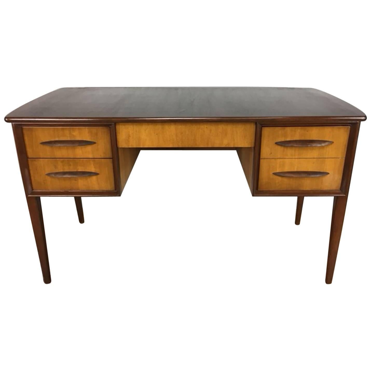 External Frame Danish Desk in Pecan and Walnut For Sale