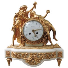 French Louis XVI Napoléon III Marble and Ormolu Mantle Clock, circa 1880