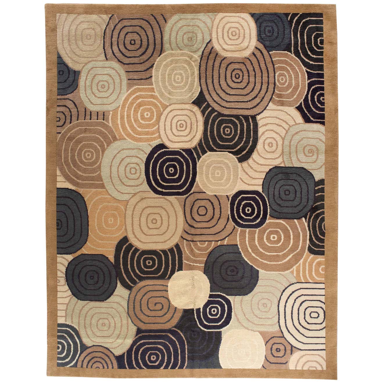 Black and Gold Swirl Design Rug For Sale at 1stDibs