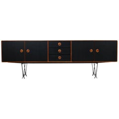 Large 1960s Teak & Black Sideboard by Fristho with Iron Base and Brass Details