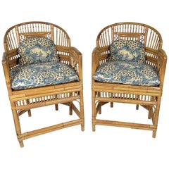 Pair of Antique Chinese Chippendale Style Bamboo Cane Seat Armchairs