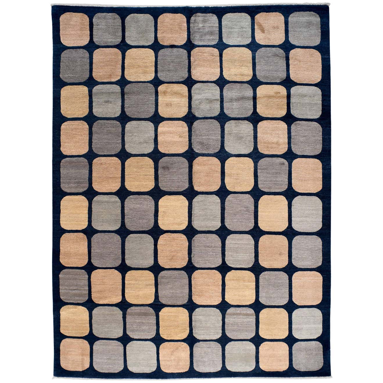 Contemporary Navy Rug with Square Details For Sale at 1stDibs