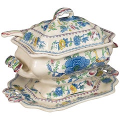 Mason's Ironstone China Soup Tureen, Under-Plate and Ladle, Regency Design