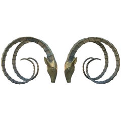 Pair of Hollywood Regency Vervet Style Solid Brass Ibex Head Dining Table Bases