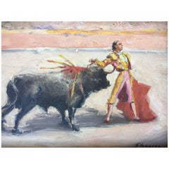 Vintage "Matador de Toros" Early 20th Century Bull Fight Painting