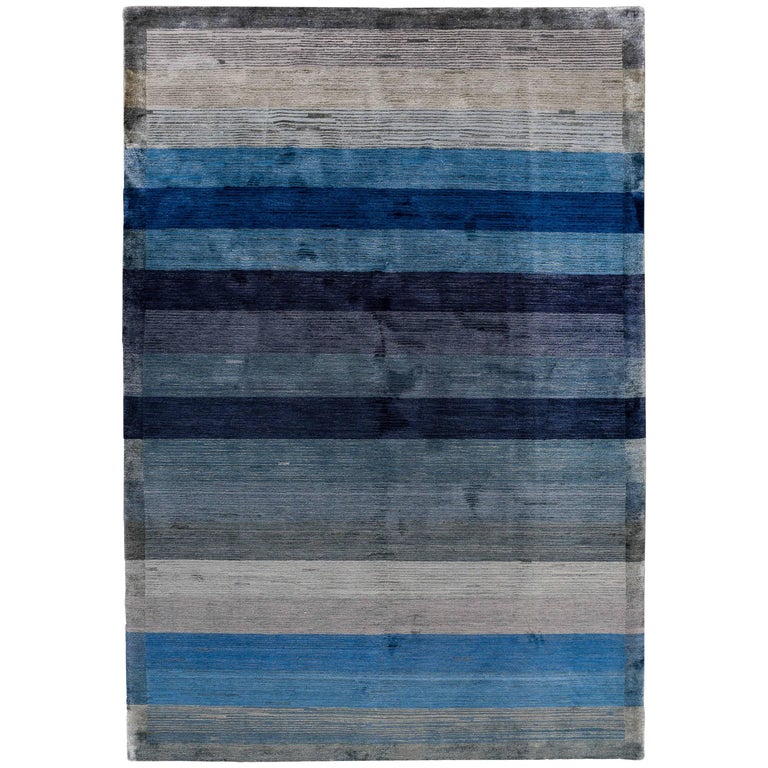 Blue and Grey Stripe Rug For Sale at 1stdibs