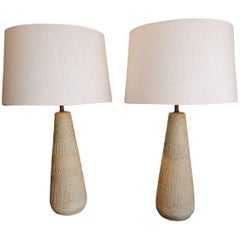 Pair of Incised Plaster Lamps, Mid-Century Modern