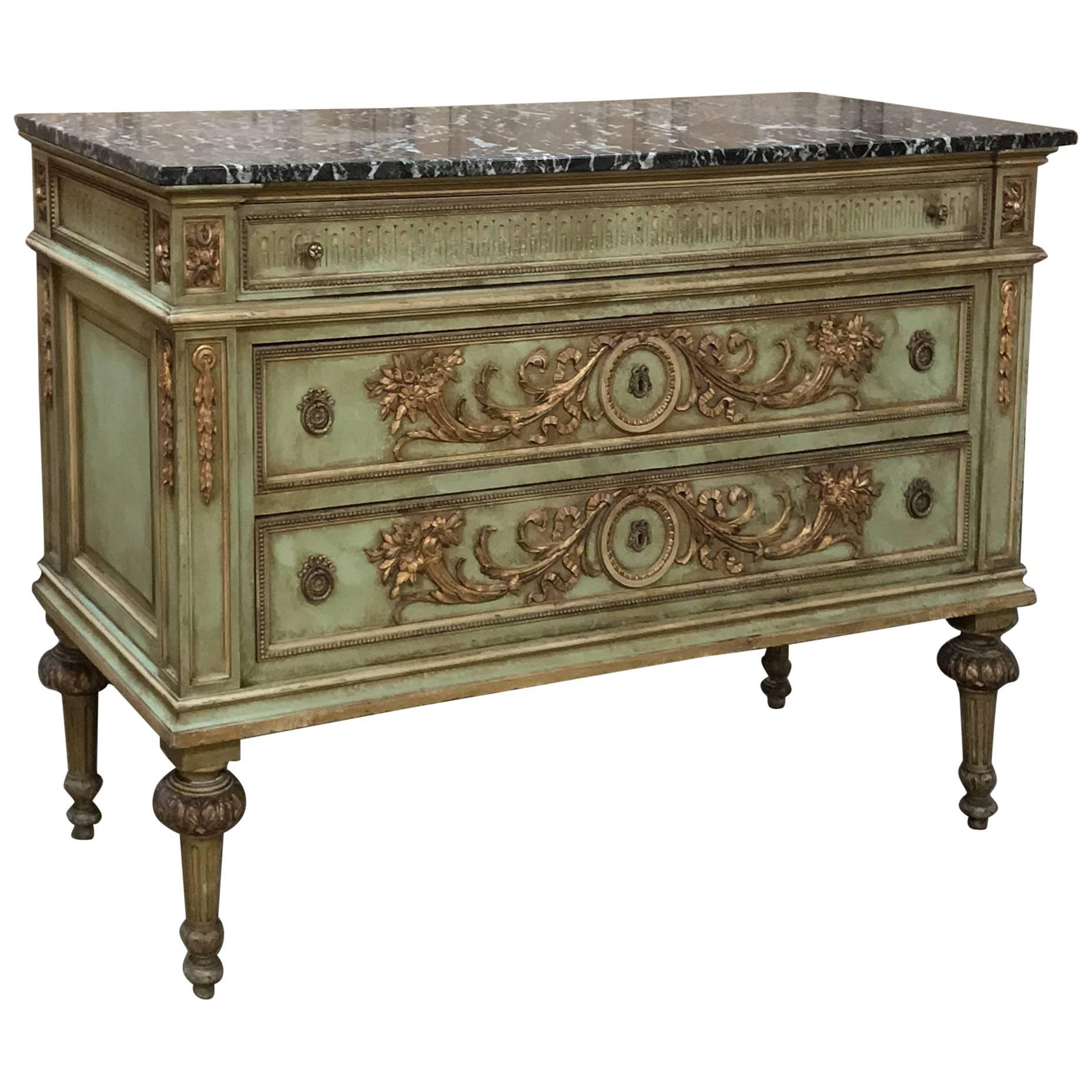 19th Century Italian Neoclassical Painted Marble-Top Commode