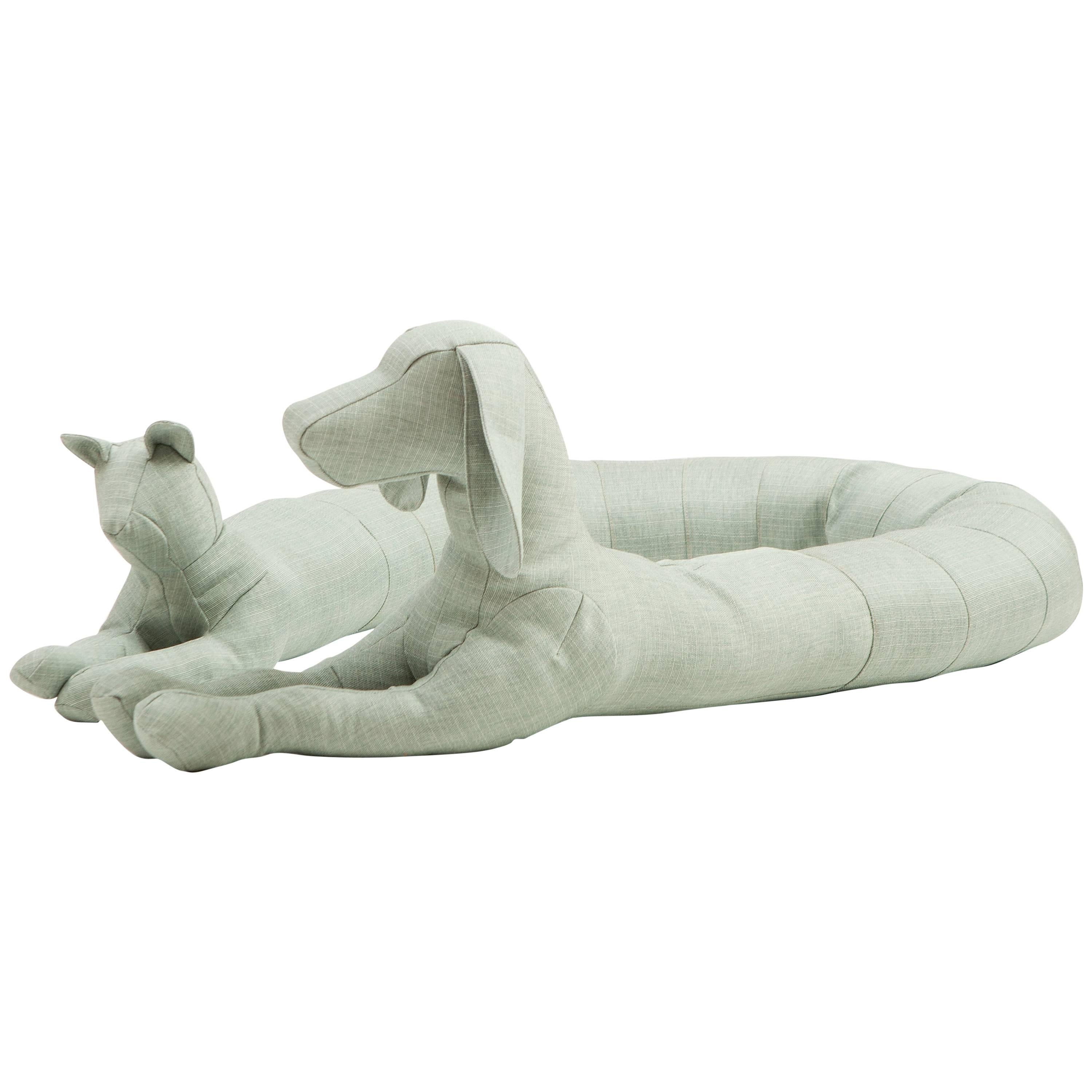 Small Cat-Dog Floor Pillow by Sarit Shani Hay in Polyester and Faux Leather For Sale