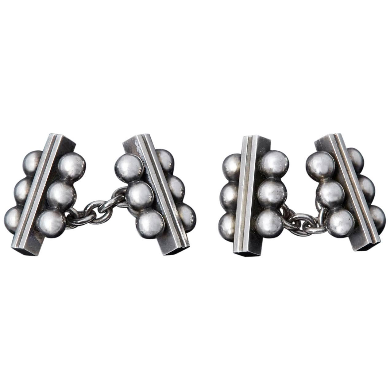 Rare Georg Jensen Sterling Chain Double Cufflinks # 61b by Harald Nielsen, 1940s For Sale