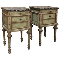 Pair of 19th Century Italian Neoclassical Painted Marble-Top Nightstands