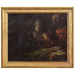 Antique French Oil on Canvas, Still Life of Kitchen Interior