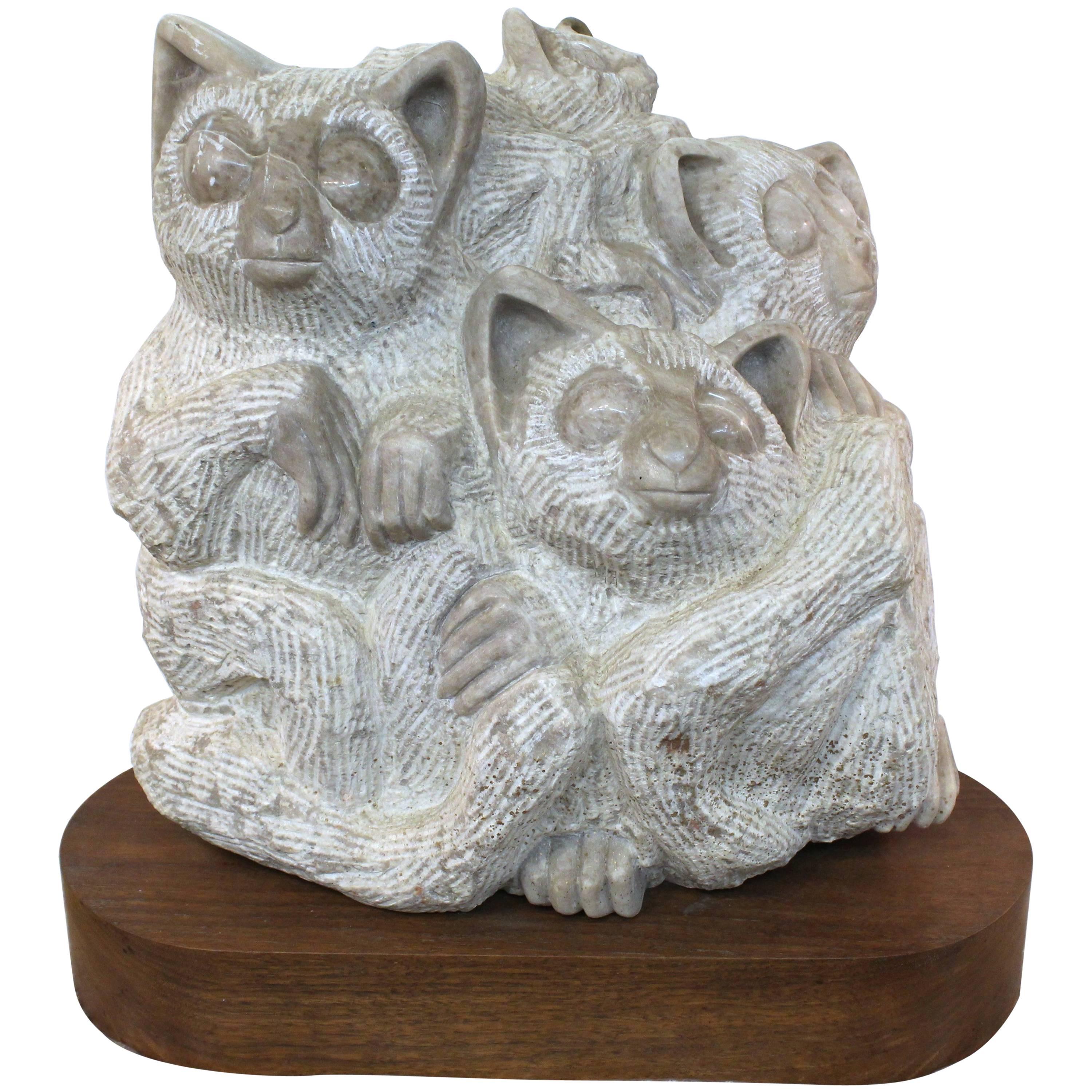 1960s Marble Sculpture of Lemurs