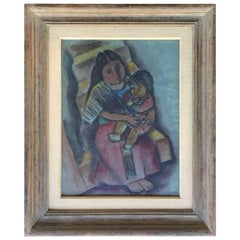 Mother and Child Pastel Painting Central or South American Signed