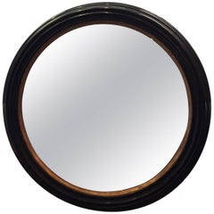 Vintage Colossal Round French Black Painted and Gilt Wood Framed Mirror
