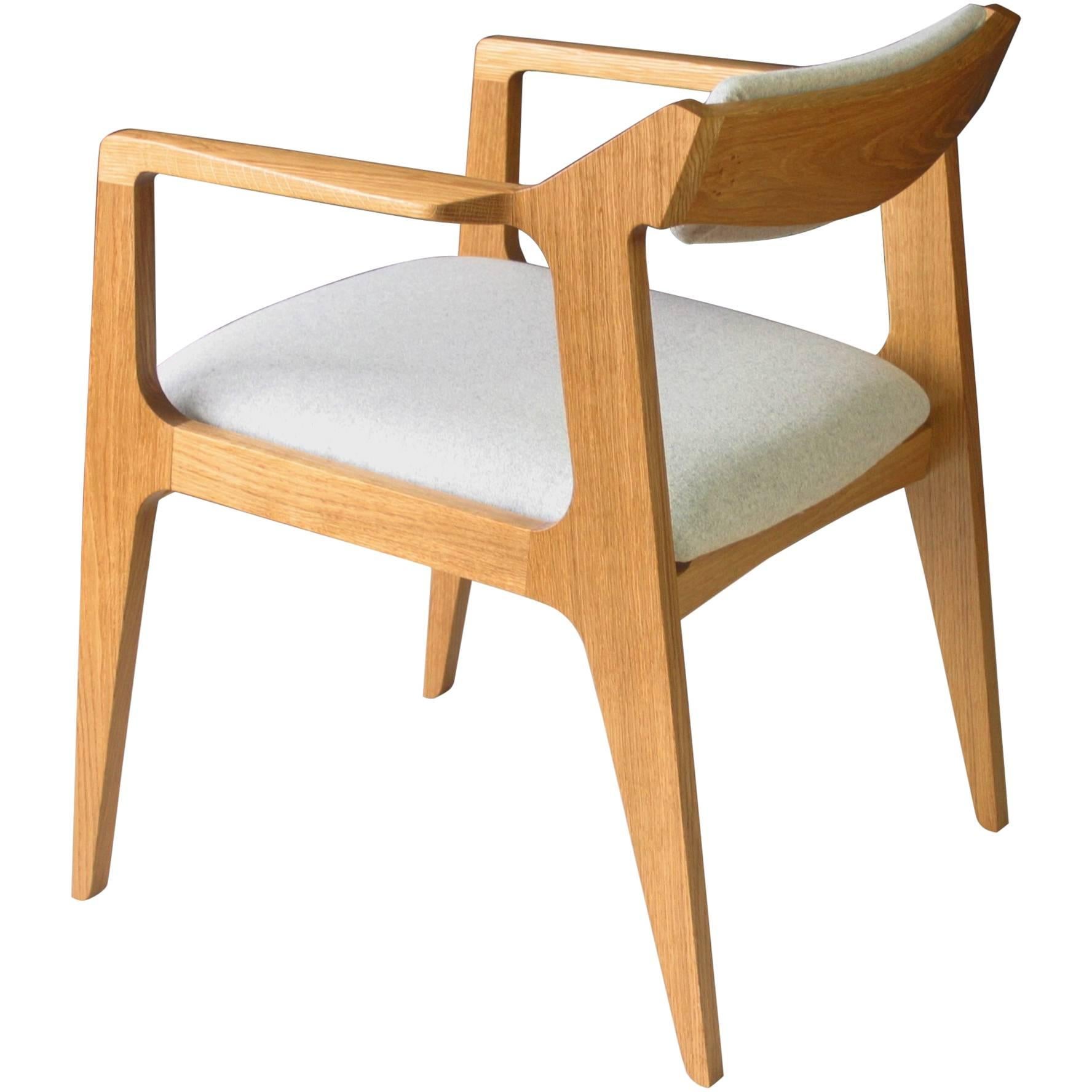 Modern Side Chair in White Oak with Heathered Grey Upholstery For Sale