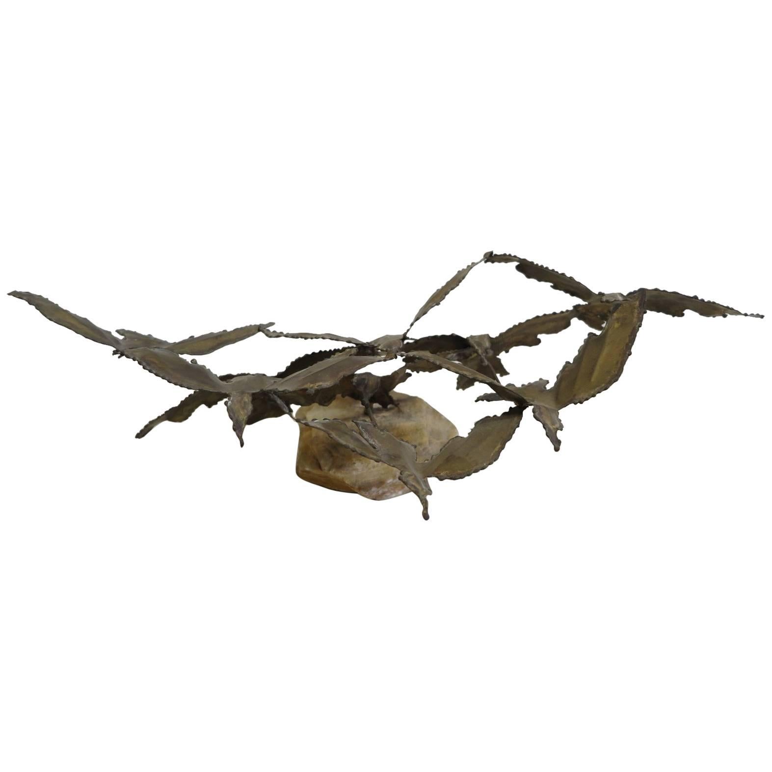 Brutalist Bronze Sculpture Birds in Flight