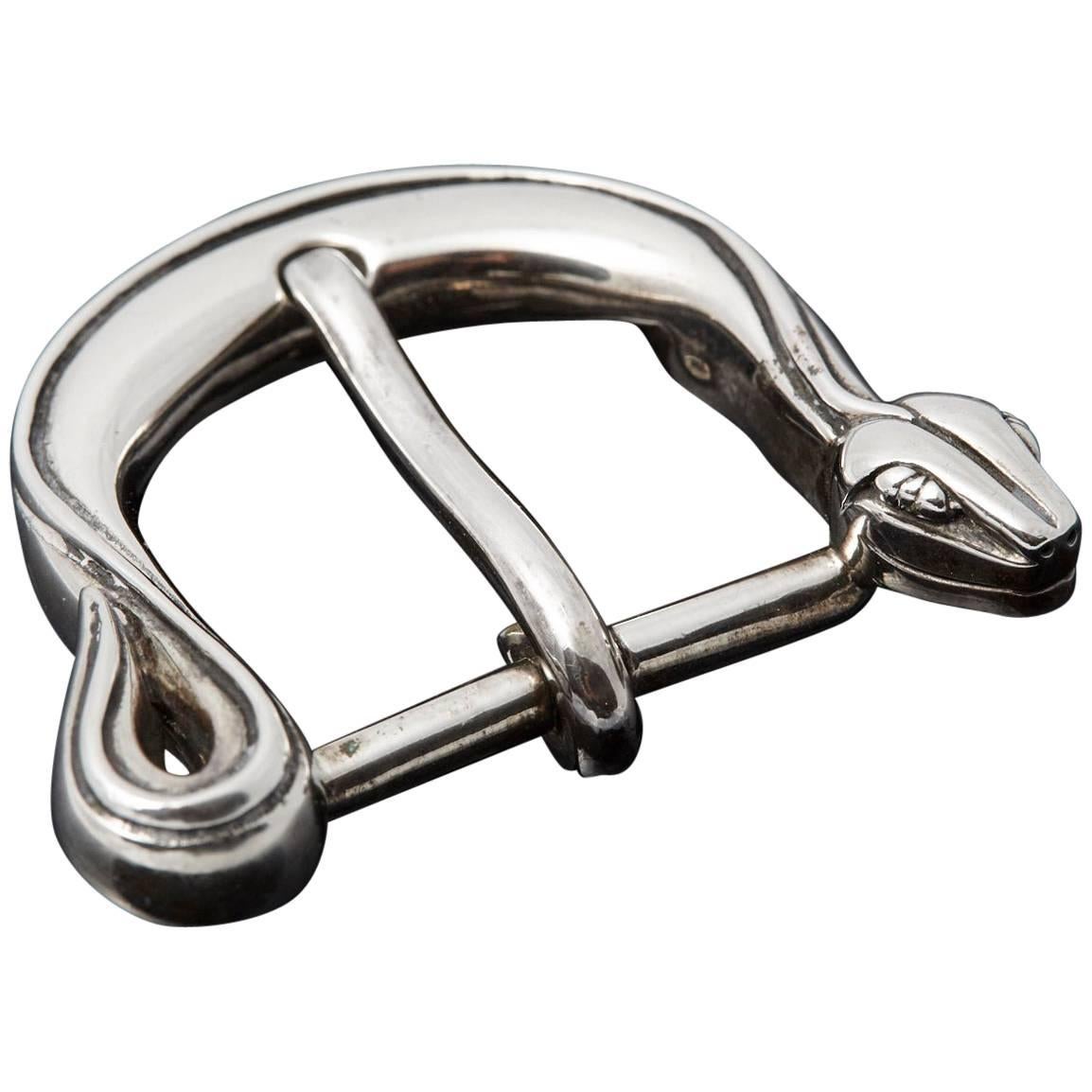 Vintage Hermes Sterling Silver and 18K Gold Curb Chain Link Belt Buckle