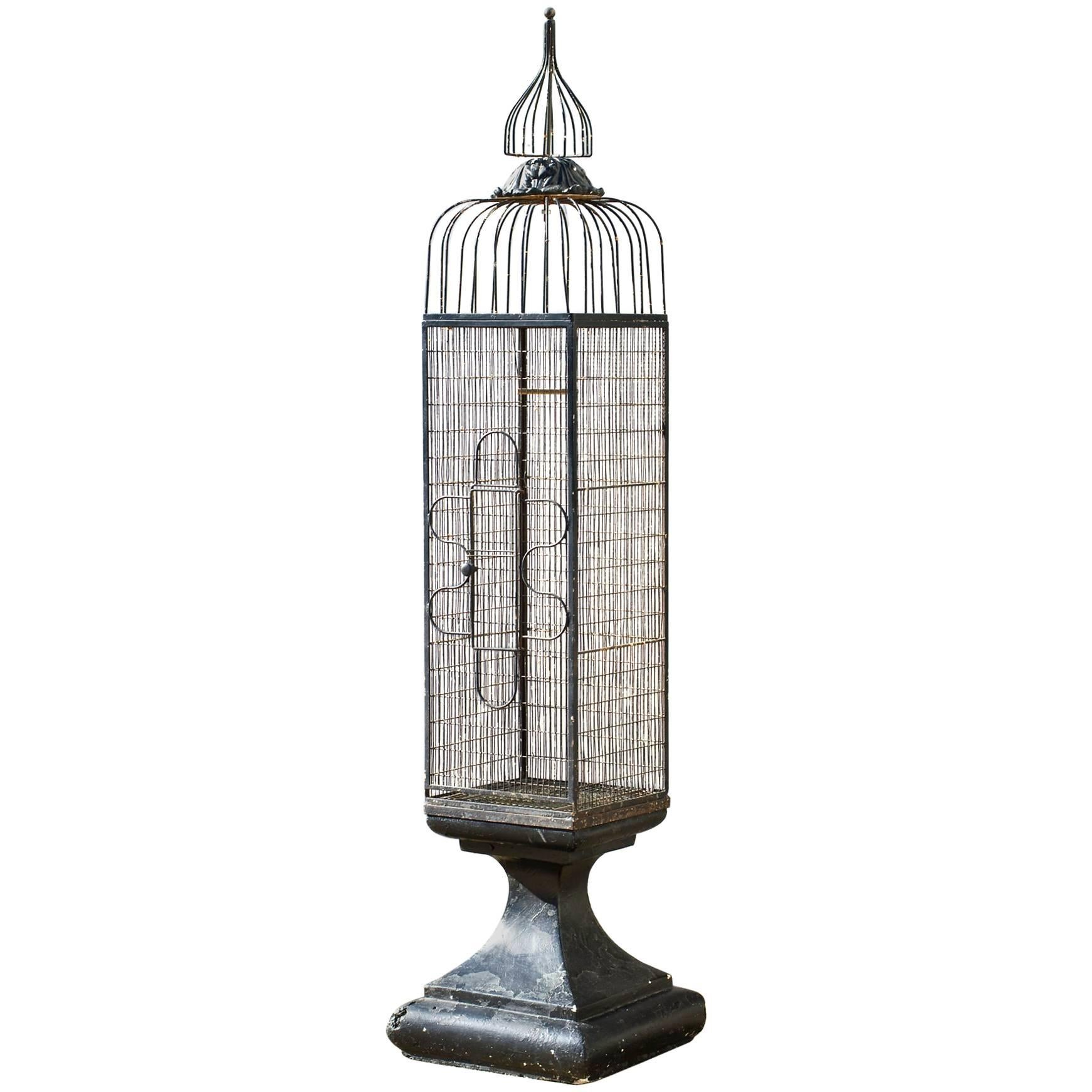 Impressive Bird Cage on Stand in The Manner of Weinberg For Sale