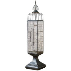 Vintage Impressive Bird Cage on Stand in The Manner of Weinberg