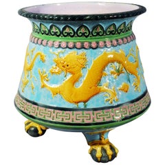 Minton Majolica Chinoiserie Dragon Jardiniere, dated 1871