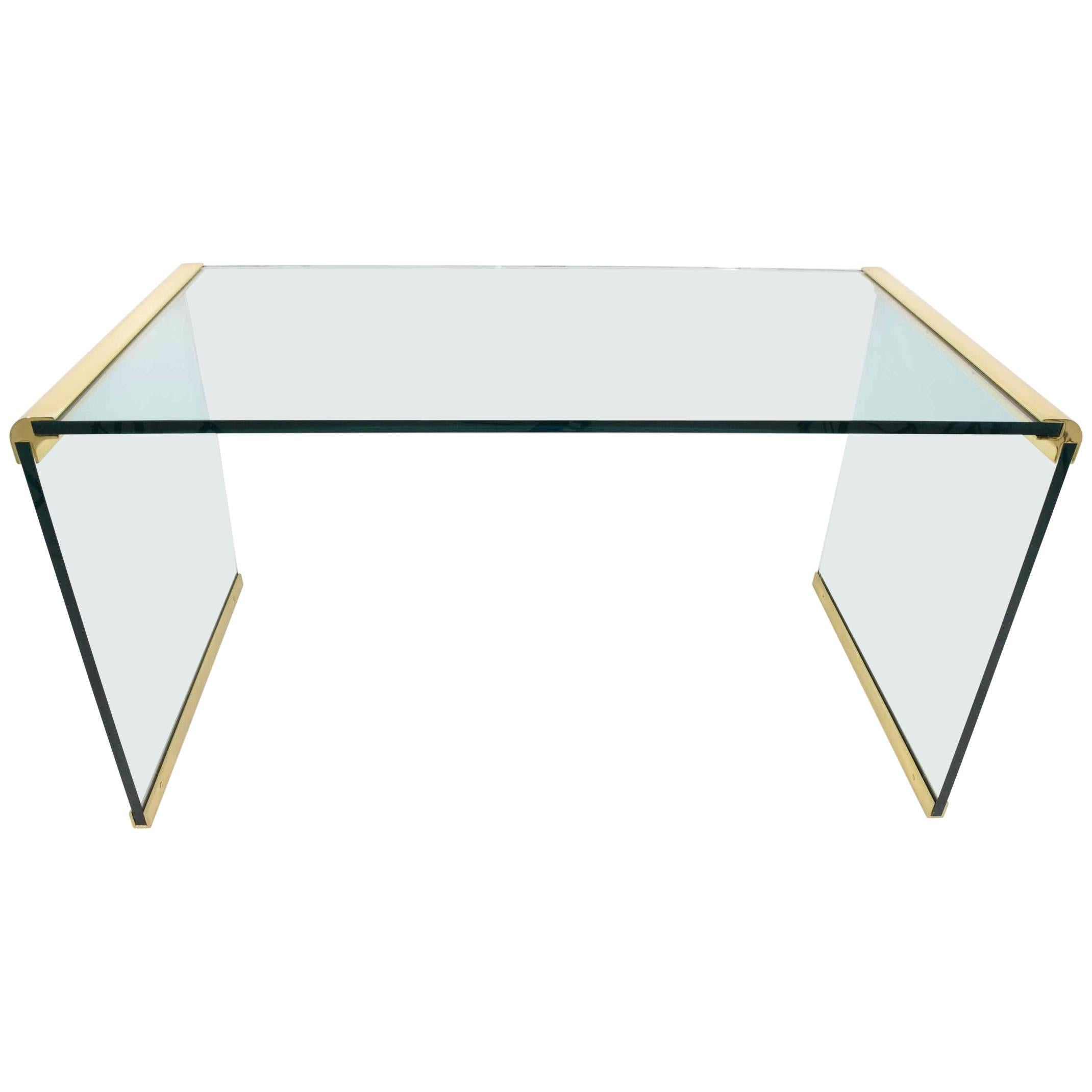 Pace Collection Glass Writing Table with Brass Trim