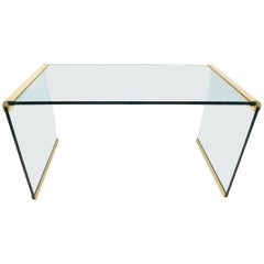 Pace Collection Glass Writing Table with Brass Trim