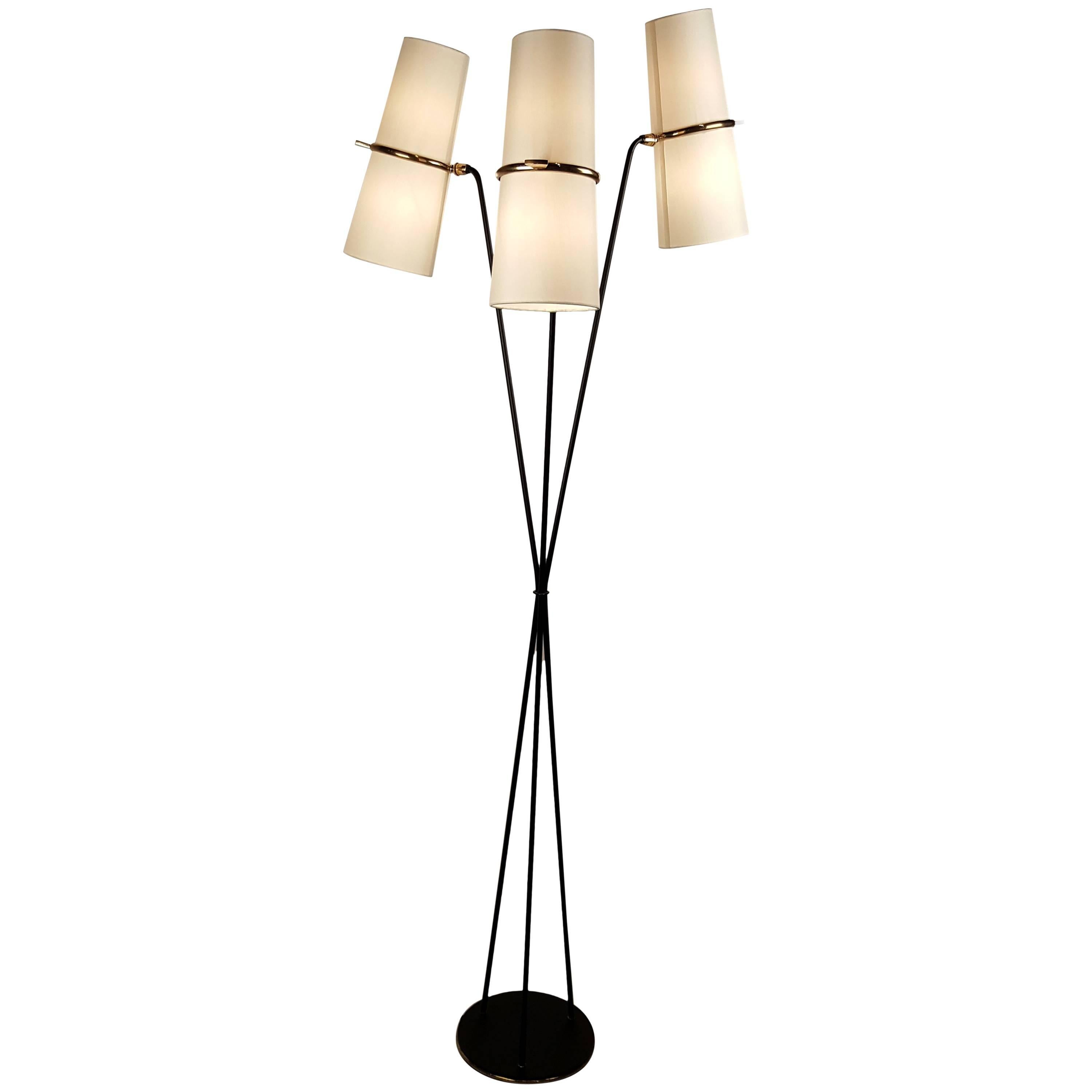 Elegant French Modernist Three-Arm Floor Lamp By Maison Lunel
