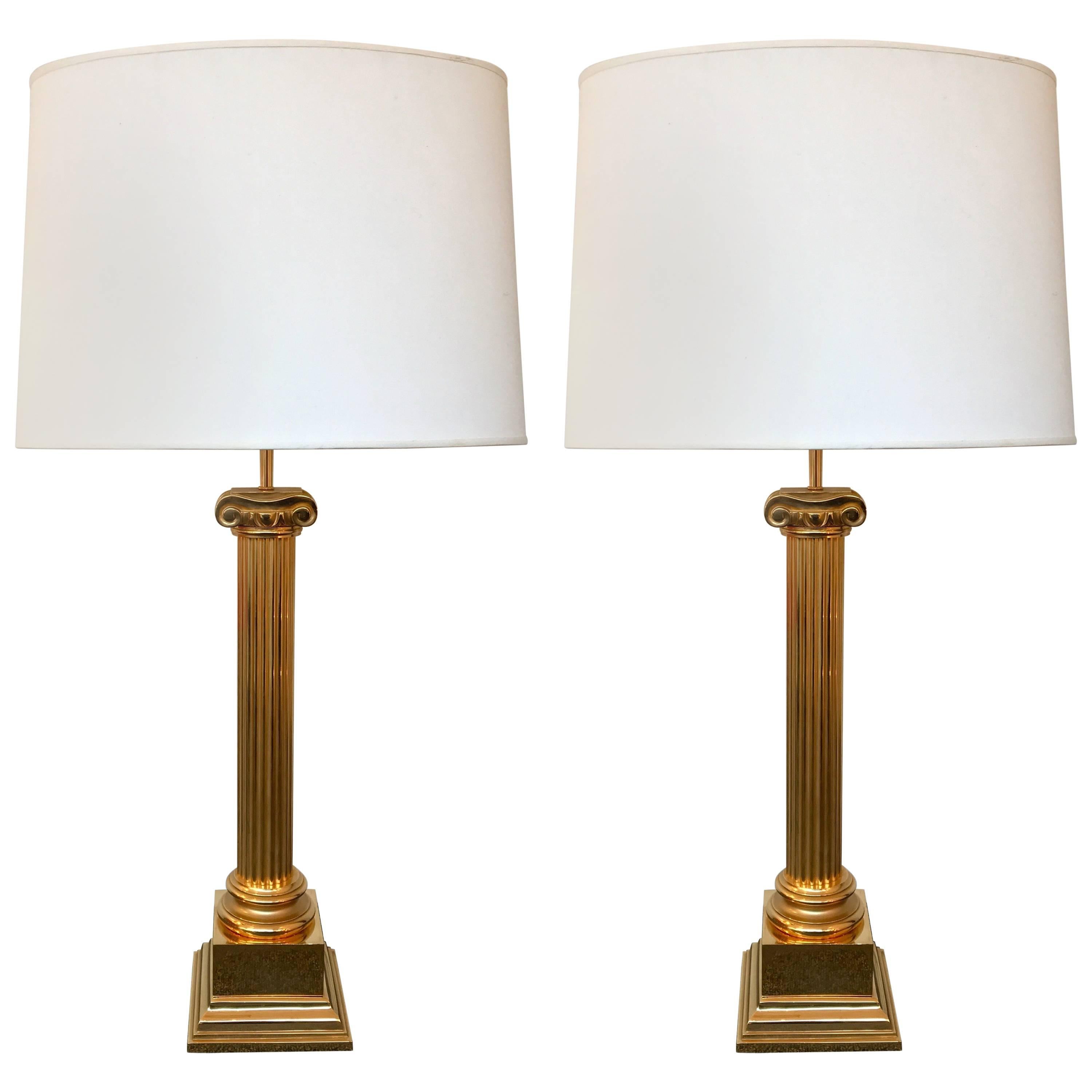 Pair of Lamps  Brass Neo Classical Column by Jordan. United Kingdom, 1980s