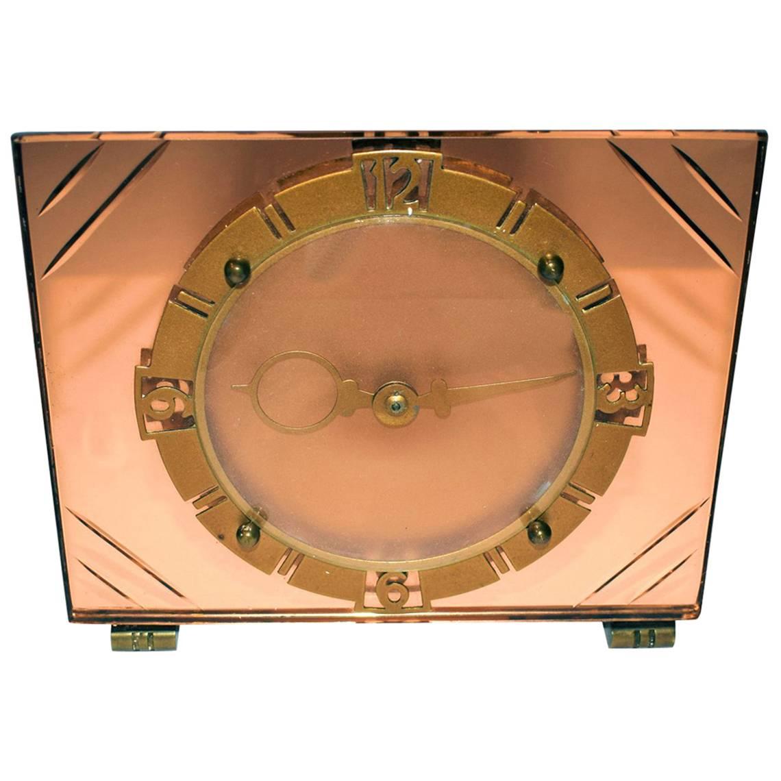 Art Deco English Mirror Glass Clock