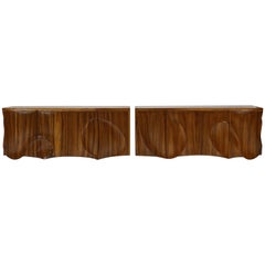 American Studio Mid-Century Modern Sculptural Zebra Wood Credenzas