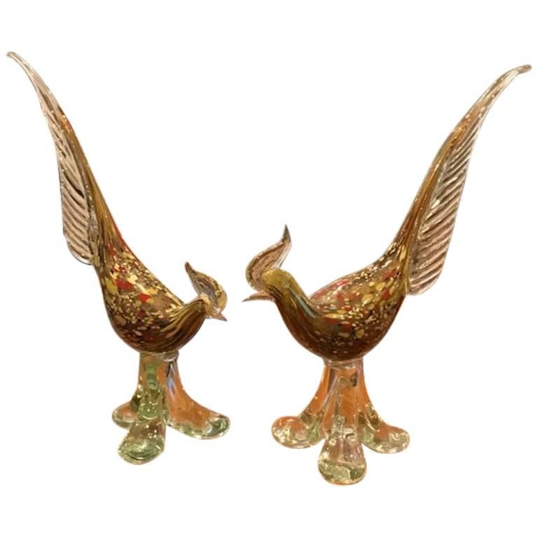 Pair of Matching Murano Italian Rooster
