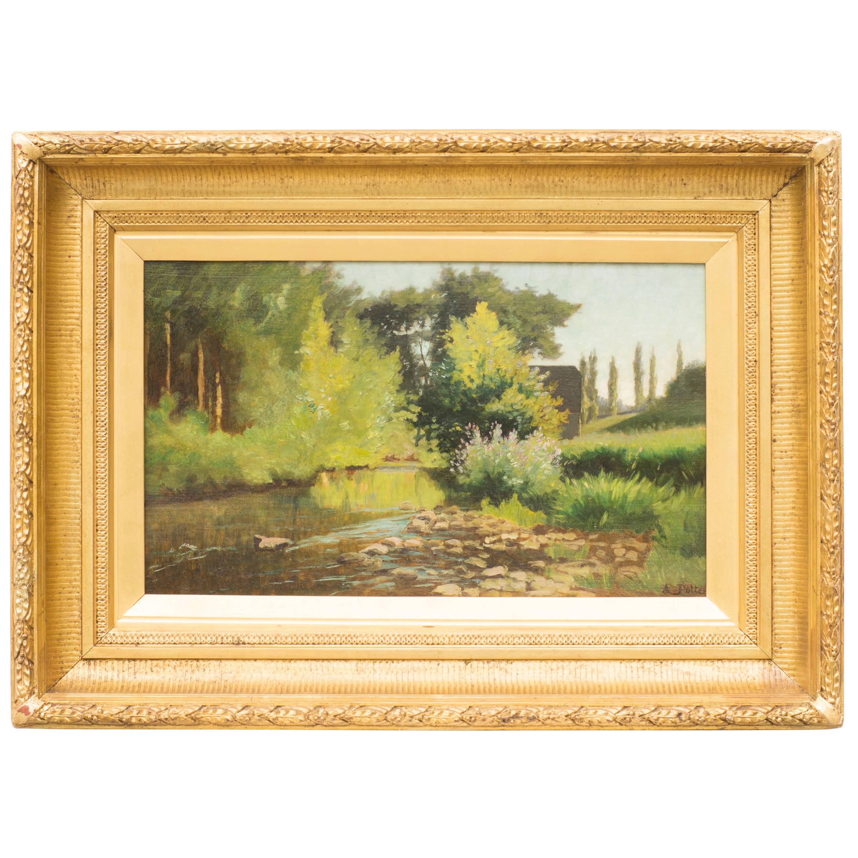 Italian River Landscape by Adolphe Potter For Sale