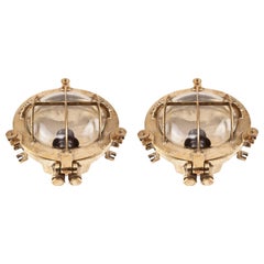 Vintage Pair of Ship's Nautical Brass Bulkhead Lights, Mid-Century Modern