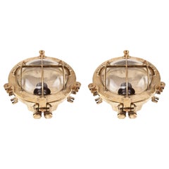 Pair of Ship's Nautical Brass Bulkhead Lights, Mid-Century Modern