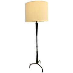 French Mid-Century Modern Hand-Stitched Leather Floor Lamp, Jacques Adnet