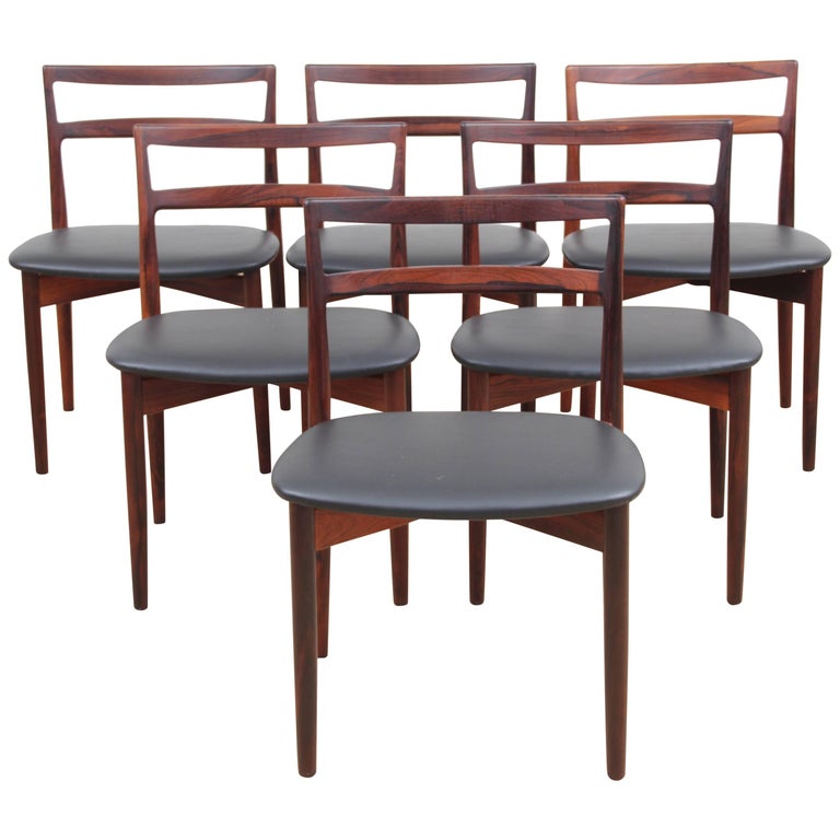 Mid-Century Modern Scandinavian Set of Six Rosewood Chairs Model 61 by Harry Ãst at 1stdibs