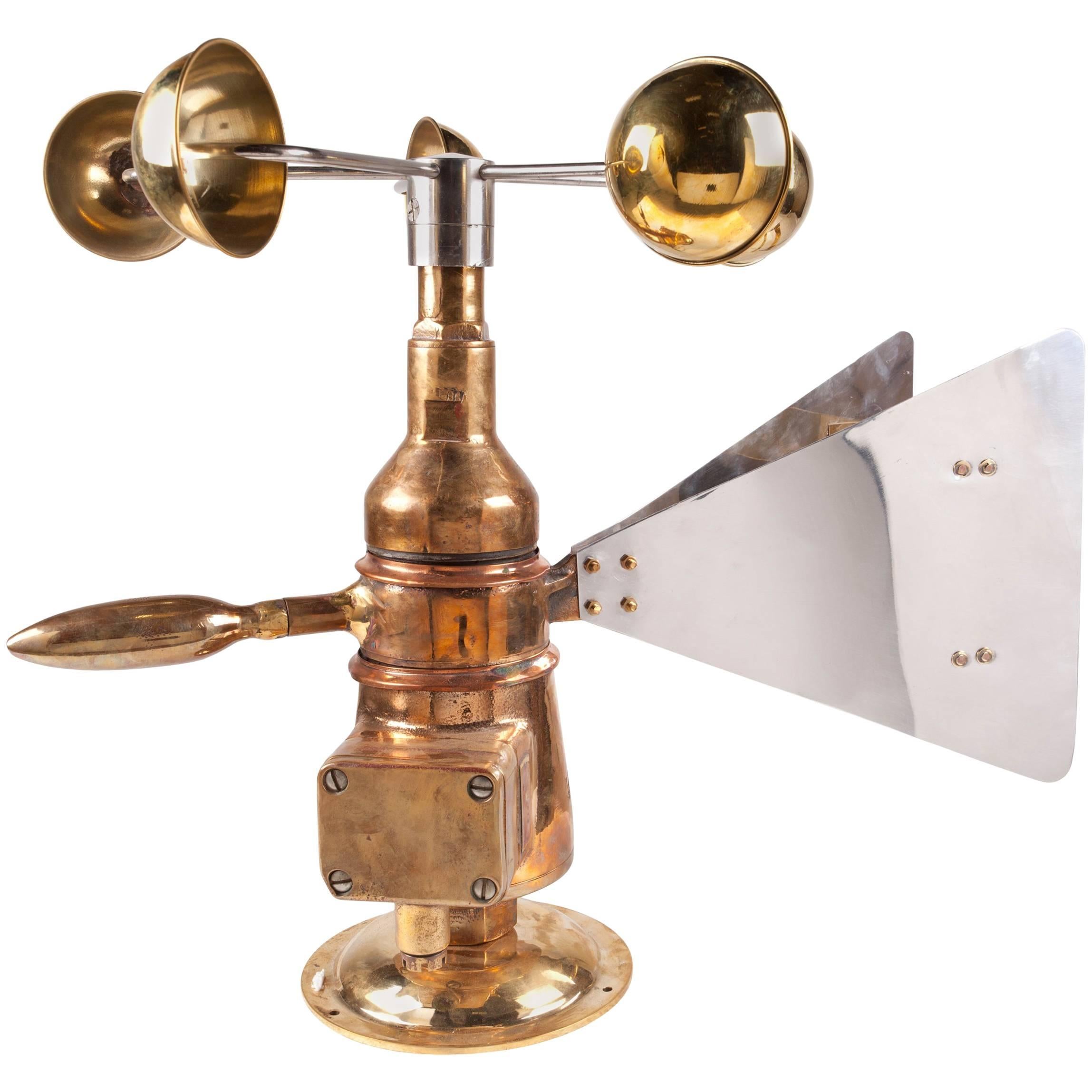 Rare Brass Ship's Anemometer with Aluminum Fin, Midcentury