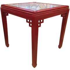 Midcentury American Chinese Chippendale Style Red Lacquered Square Table