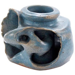 20th Century Edna Arnow Signed Blue Ceramic Swirl Vase