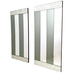 Pair of Postmodern Bicolor Rectangular Wall Mirrors with Wooden Frame, Italy