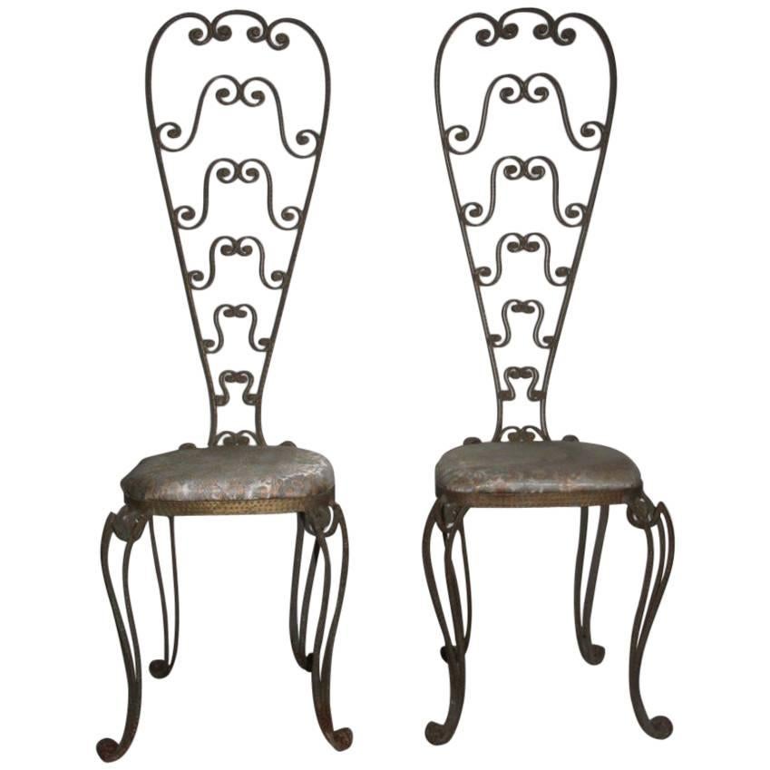 Pair of High Backrest Metal Chairs by Pier Luigi Colli